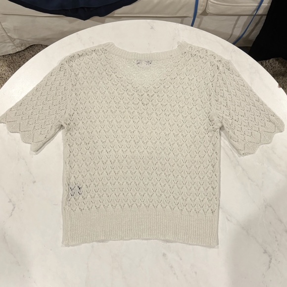 Crochet Knit V Neck Top Sweater White Ivory Coverup Size Small Medium S/M - Picture 8 of 9